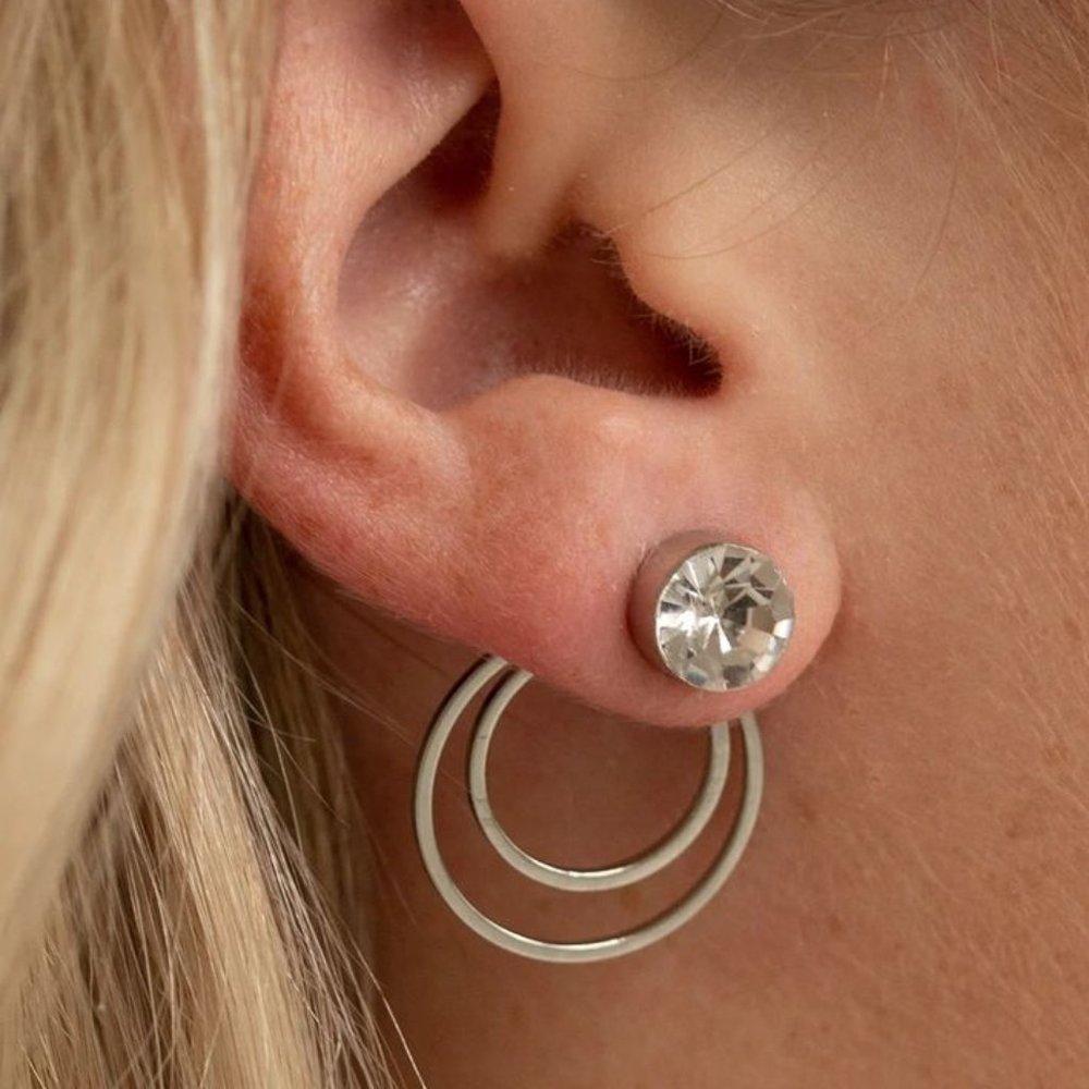 Clear Rhinestone Silver-Tone Earring Jacket Studs